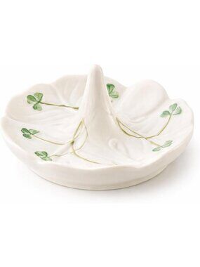Handcrafted 4.4-Inch Shamrock Ring Holder Dish, Parian China Jewelry Tray, Irish
